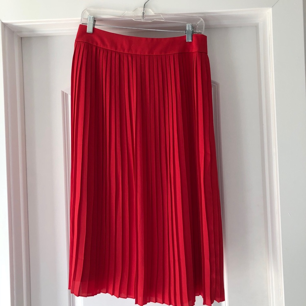 NWT J Crew Red Midi Pleated Skirt